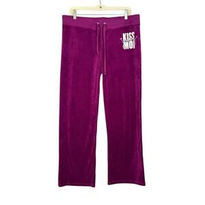 VTG Y2K Juicy Couture Purple Velour Wide Leg Track Pants XL Made in USA Low-Rise